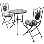 Mosaic Bistro Set Garden Patio Furniture Ceramic Tile Outdoor Table Chairs Black White