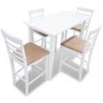 White Wooden Bar Table and 4 Bar Chairs Set