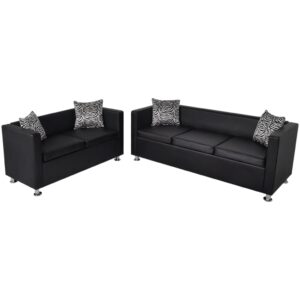 Sofa Set Artificial Leather 3-Seater and 2-Seater Black