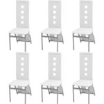 Elegant White Faux Leather Dining Chairs Set of Six High Backrest Comfort Design