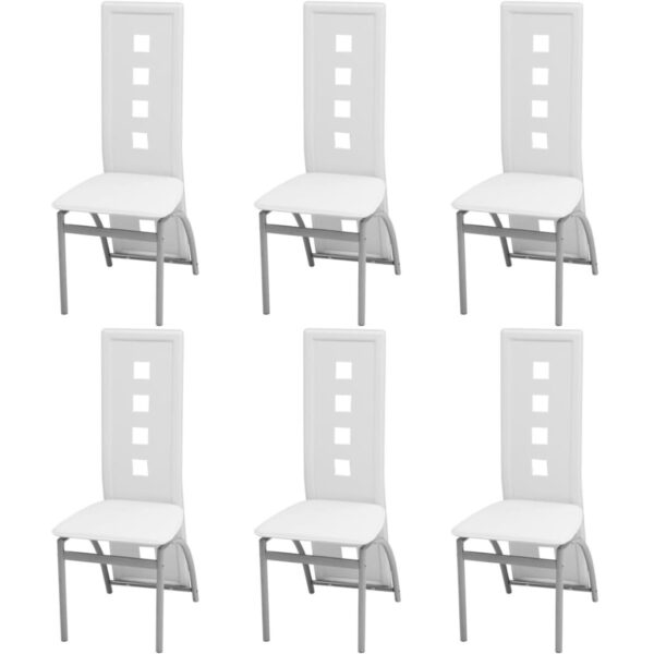 Elegant White Faux Leather Dining Chairs Set of Six High Backrest Comfort Design