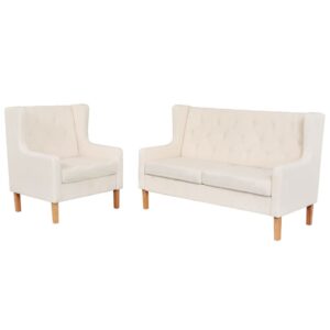 Sofa Set 2 Pieces Fabric Cream White