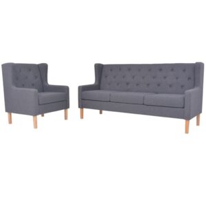 Sofa Set 2 Pieces Fabric Grey