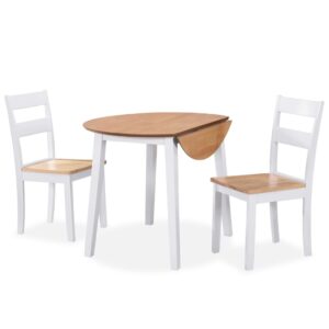 Elegant White Natural Wood Dining Set 3 Piece Drop-Leaf Table with Chairs