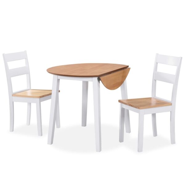 Elegant White Natural Wood Dining Set 3 Piece Drop-Leaf Table with Chairs