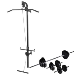 Home Gym Wall Mount Power Tower Lat Pull Down Barbell Dumbbell Workout Station