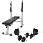 Adjustable Home Gym Fitness Workout Bench with Weight Set and Rack