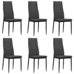 Set of Six Contemporary Dark Grey Upholstered Fabric Dining Chairs with Metal Frame