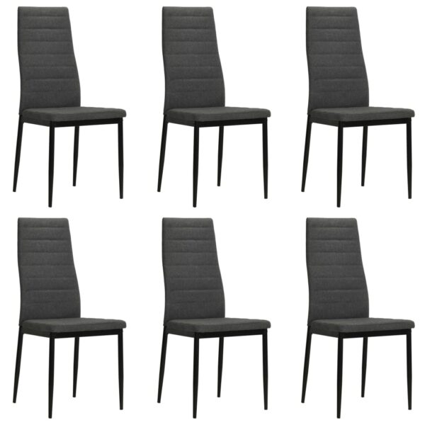 Set of Six Contemporary Dark Grey Upholstered Fabric Dining Chairs with Metal Frame