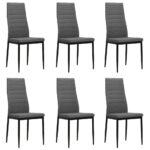 Set of Six Contemporary Light Grey Upholstered Fabric Dining Chairs with Metal Frame