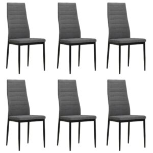 Set of Six Contemporary Light Grey Upholstered Fabric Dining Chairs with Metal Frame