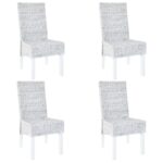 Dining Chairs 4 pcs Light Brown Kubu Rattan and Mango Wood