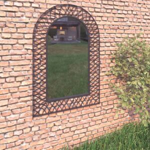 Elegant Arched Garden Wall Mirror Decorative Outdoor Patio Reflective Glass Black