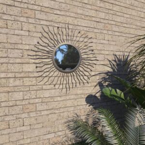 Outdoor Garden Wall Mirror Sunburst Design Decorative Black Reflective Glass