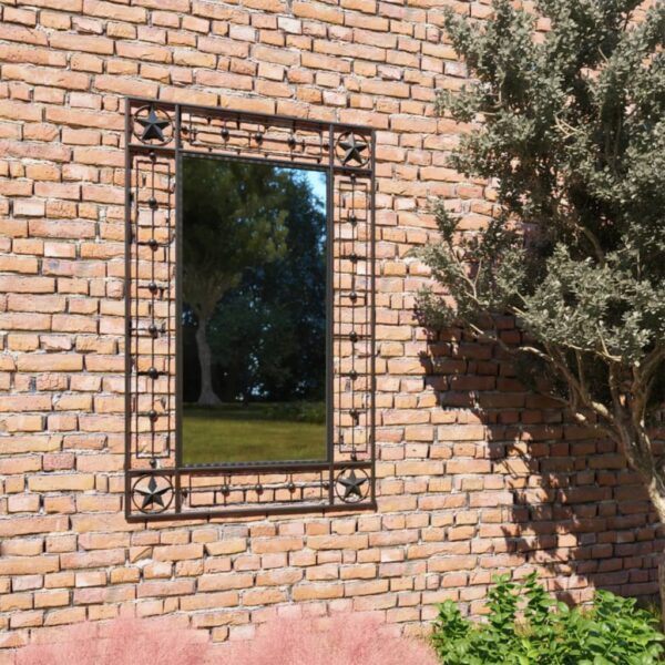 Elegant Rectangular Garden Wall Mirror Decorative Outdoor Patio Black Finish