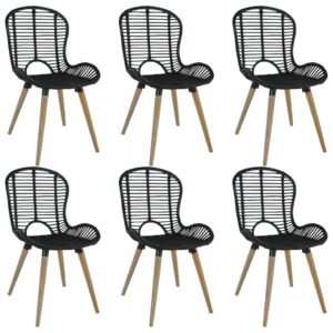 Dining Chairs 6 pcs Black Natural Rattan