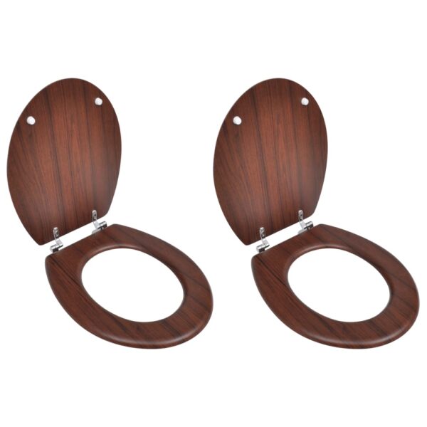 Durable MDF Universal Toilet Seats with Strong Chrome Hinges Easy Clean Brown Pair