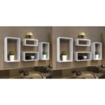 Contemporary White High Gloss Floating Wall Cube Shelves Set Versatile Display