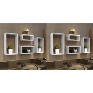 Contemporary White High Gloss Floating Wall Cube Shelves Set Versatile Display