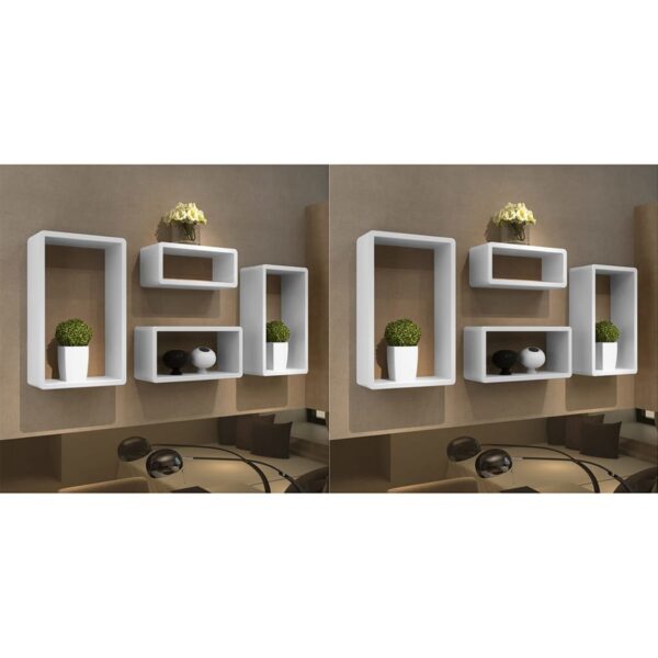 Contemporary White High Gloss Floating Wall Cube Shelves Set Versatile Display