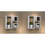 Contemporary White High Gloss Floating Wall Cube Shelves Set Display Storage