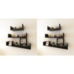 Modern Black Wall Mounted Shelves Set Invisible Mount Decorative Display MDF