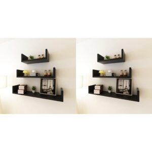 Modern Black Wall Mounted Shelves Set Invisible Mount Decorative Display MDF