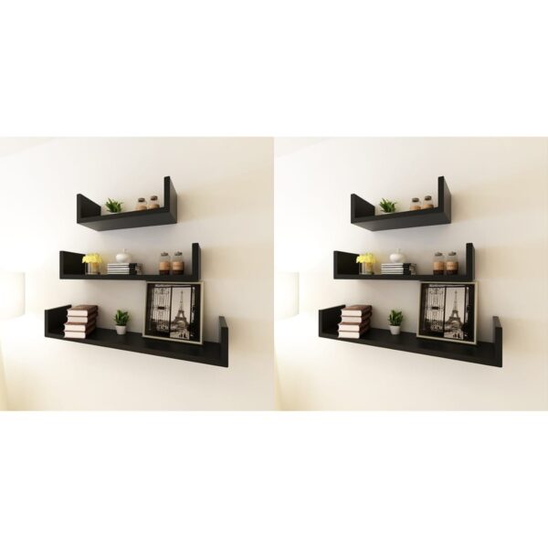 Modern Black Wall Mounted Shelves Set Invisible Mount Decorative Display MDF