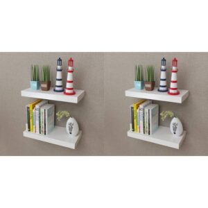 Modern White Floating Wall Shelves Matte Finish Invisible Mount Home Decor Set