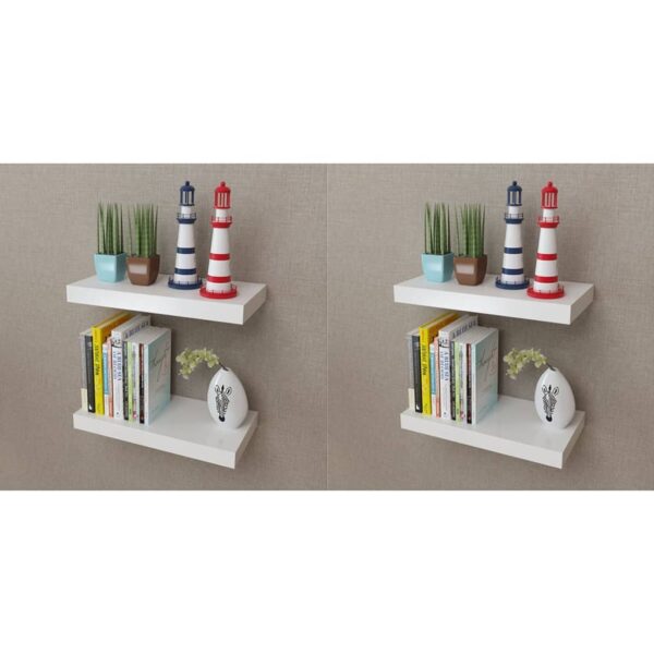 Modern White Floating Wall Shelves Matte Finish Invisible Mount Home Decor Set