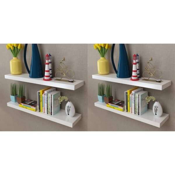 Modern White Floating Wall Shelves Matte Finish Invisible Mount Home Decor Set