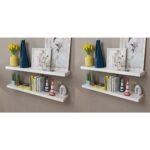 Modern White Floating Wall Shelves Set Matte Finish Invisible Mount Home Decor