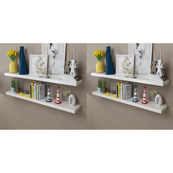 Modern White Floating Wall Shelves Set Matte Finish Invisible Mount Decorative