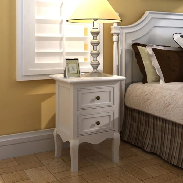 Set of Elegant White MDF Nightstands with Dual Drawers Vintage  Bedside