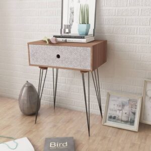 Chic Brown Bedside Cabinets Set of Two with Drawer Modern Nightstands MDF Steel