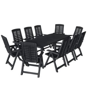 11 Piece Outdoor Dining Set Plastic Anthracite