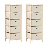 Elegant Cedar Wood Storage Rack with Beige Fabric Drawers Home Organizer Set