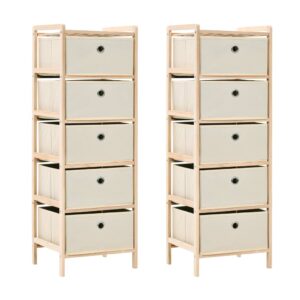 Elegant Cedar Wood Storage Rack with Beige Fabric Drawers Home Organizer Set