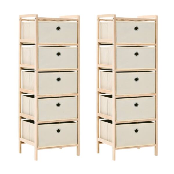 Elegant Cedar Wood Storage Rack with Beige Fabric Drawers Home Organizer Set