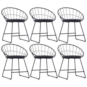 Dining Chairs with Faux Leather Seats 6 pcs Black Steel