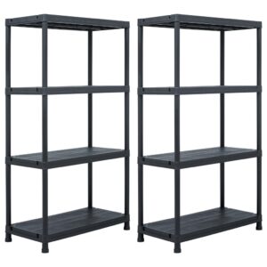 Black Plastic Storage Shelf Racks Multi-Tier Organizer for Home Garage Garden