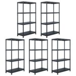 Versatile Black Plastic Storage Shelf Organizer Display Rack 5 Units Indoor Outdoor