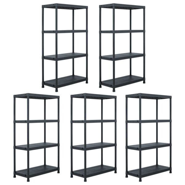 Versatile Black Plastic Storage Shelf Organizer Display Rack 5 Units Indoor Outdoor