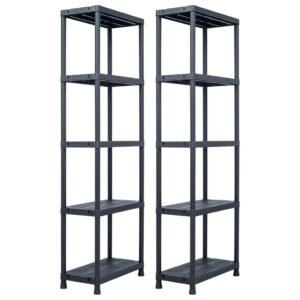 Black Plastic Storage Shelf 5-Tier Utility Organizer Rack for Home Garage Garden