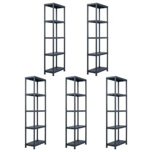 Versatile Black Plastic Storage Shelf Organizer 5-Tier Display Rack for Home