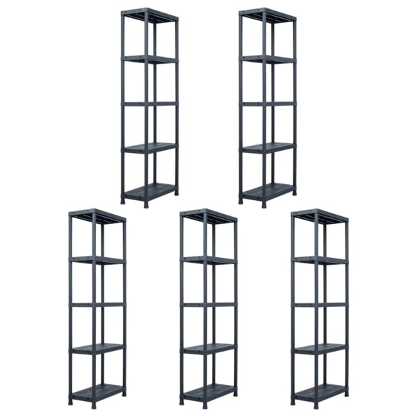 Versatile Black Plastic Storage Shelf Organizer 5-Tier Display Rack for Home