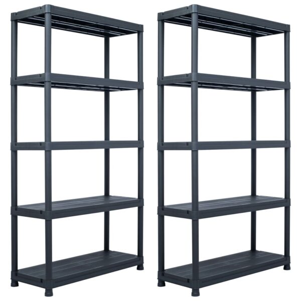 Black Plastic Storage Shelf 5-Tier Utility Organizer Rack for Home Garage Garden