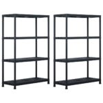 Black Plastic Storage Shelf 4-Tier Organizer Rack for Home Garage Garden Decor