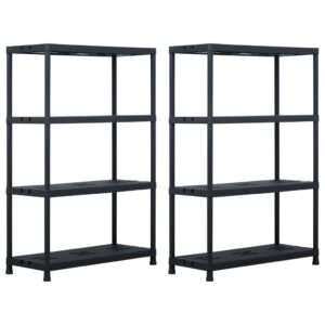 Black Plastic Storage Shelf 4-Tier Organizer Rack for Home Garage Garden Decor