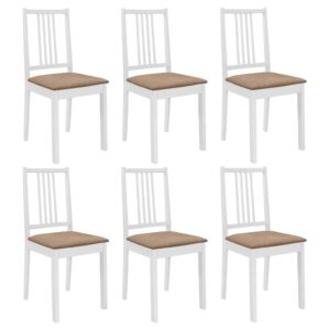 Solid Wood Dining Chairs Set of Six with Cushions White Elegant Comfortable